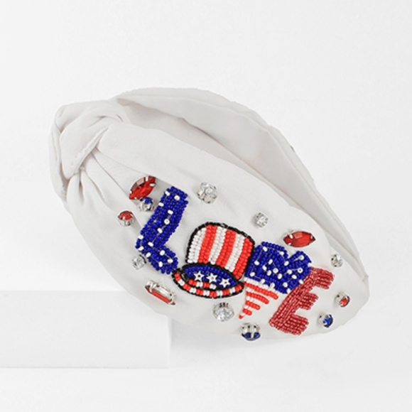 Patriotic "LOVE" Beaded Headband - Picture 1 of 1